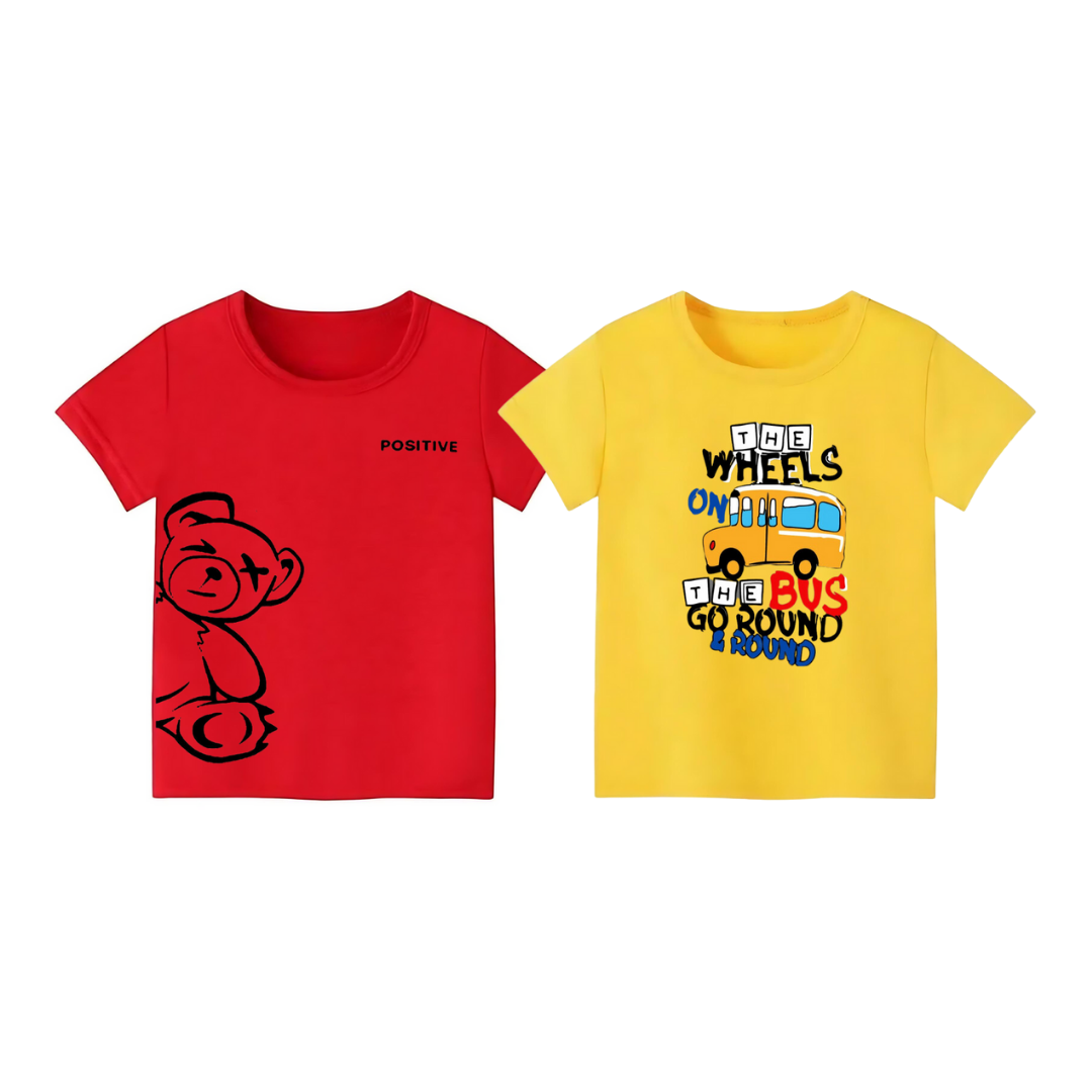 Kidsntees Pack of 2 Printed T-Shirt - Premium Printed T-shirts For Teen Boys & Girls - High Quality T-shirts For Toddler Boys & Girls - 100% Cotton, High-Quality DTF Prints, Ages 6 Months to 12 Years, Free Delivery