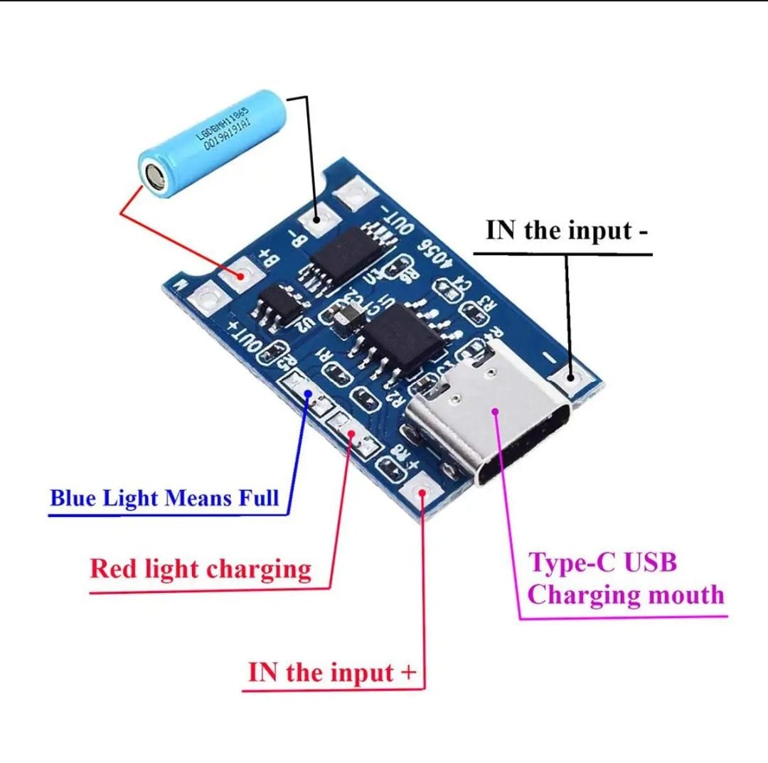 TP4056 Type-C / Micro-USB 5V 1A 18650 Lithium Battery Charger Module | Li-ion Charging Module with Dual Protection Function | Original Module