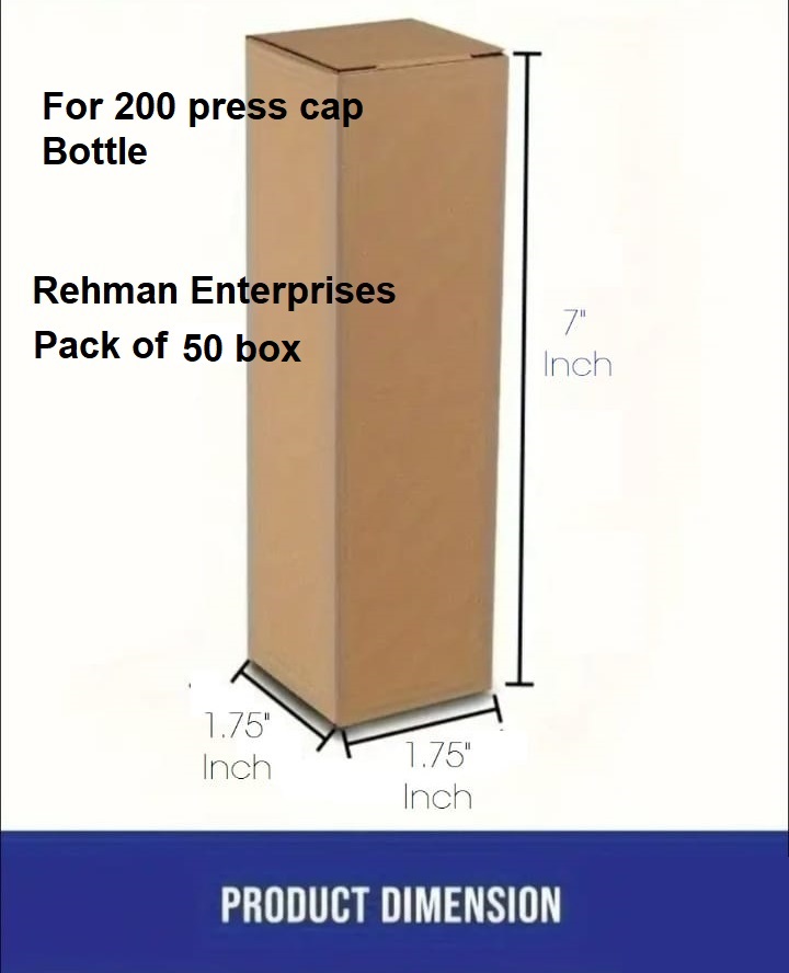 200ml Heavy-Duty Gift Pack of 50 Boxes with Lids - Brown Kraft Cardboard Boxes. Size 1.5 x 1.5 x 7 Inch Secure Closure, Sturdy for Hair Oil, Serum Bottles