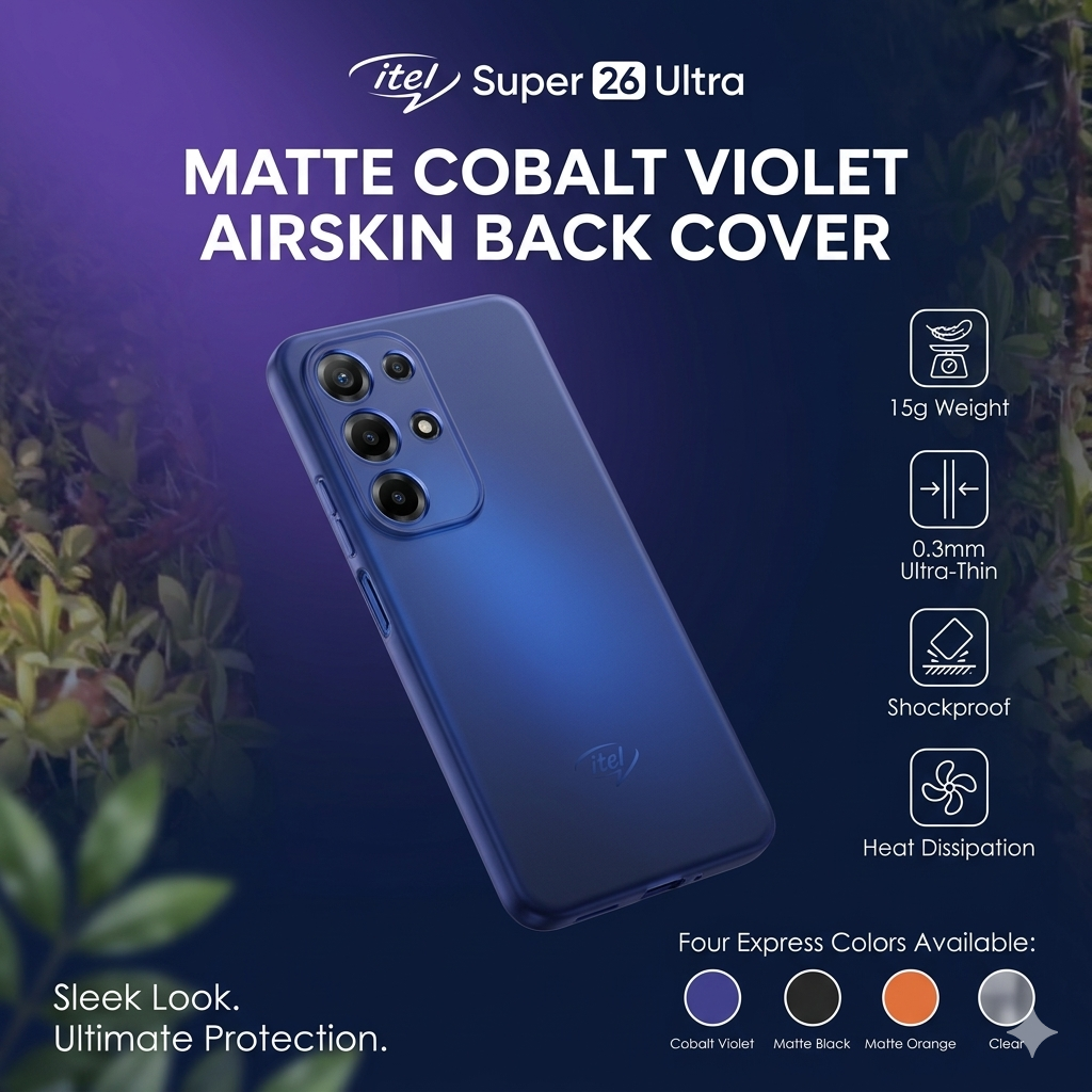 Itel S26 Ultra | itel Super 26 Ultra | Airskin Paper Matte Back Cover (0.3 mm ) Ultra Light Weight Translucent Case For itel S26 Ultra 4 Express Colors