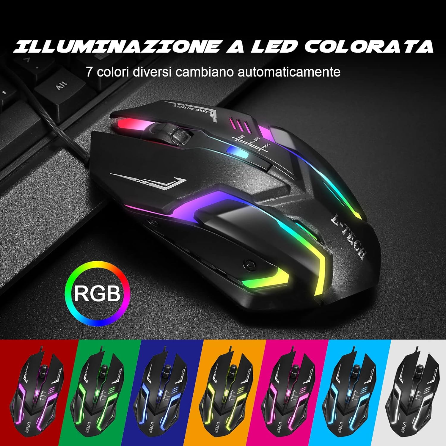 Gaming Wireless Mouse RGB With High Quality Mouse Pad - 7 Light Breathing RGB Mouse With All Sides Stitched Mousepad - USB Wired Gaming Mouse For PC & Laptop