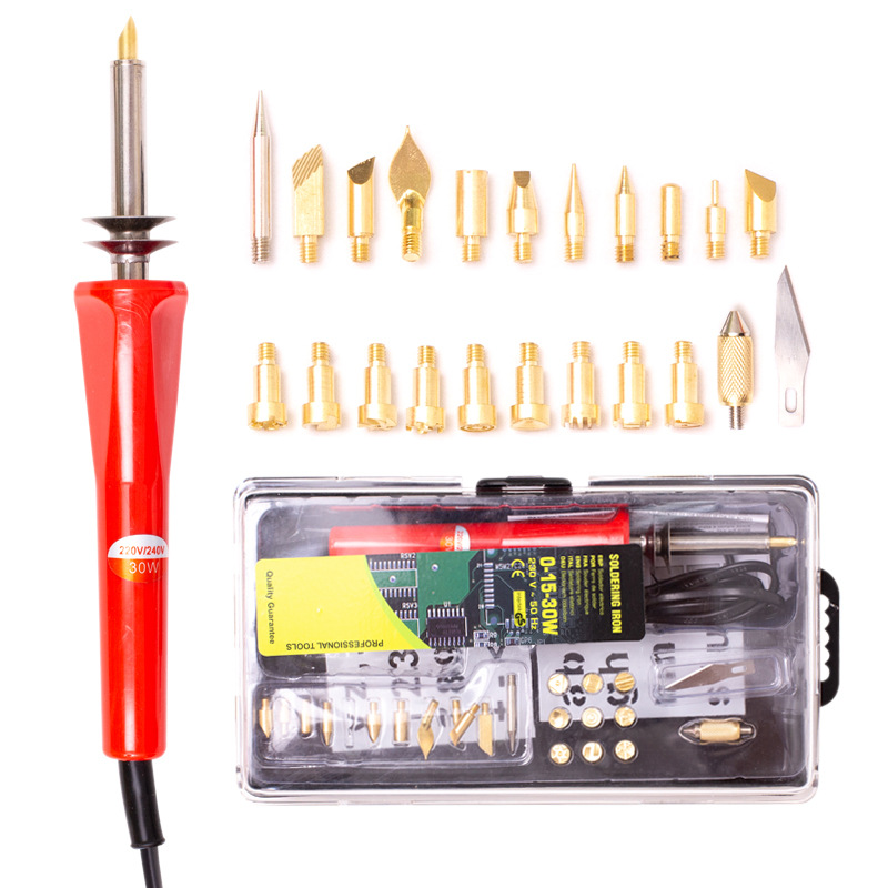 30W 28pcs Electric Soldering Iron 30W Engraving Electronic Repair Weld Iron for Wood Grain Branding Leather Tools Woodburning