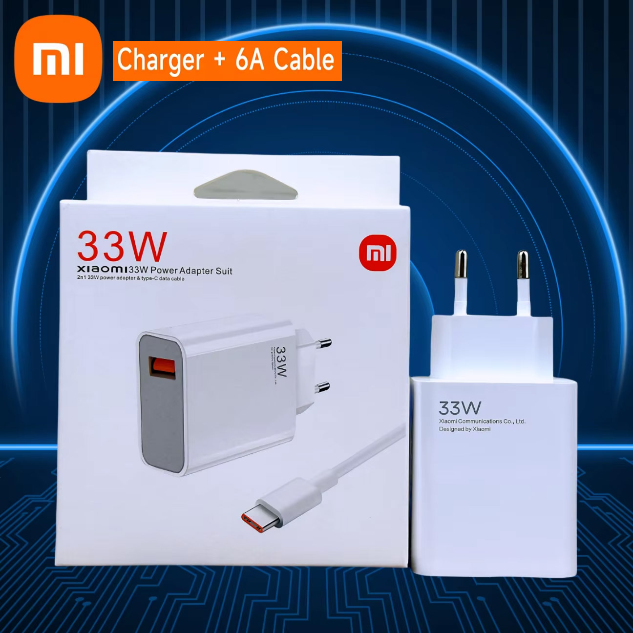 33W EU PLUG QC3.0 FAST QUICK WALL CHARGER WITH CABLE / MI 33W Adopter With Type C Cable