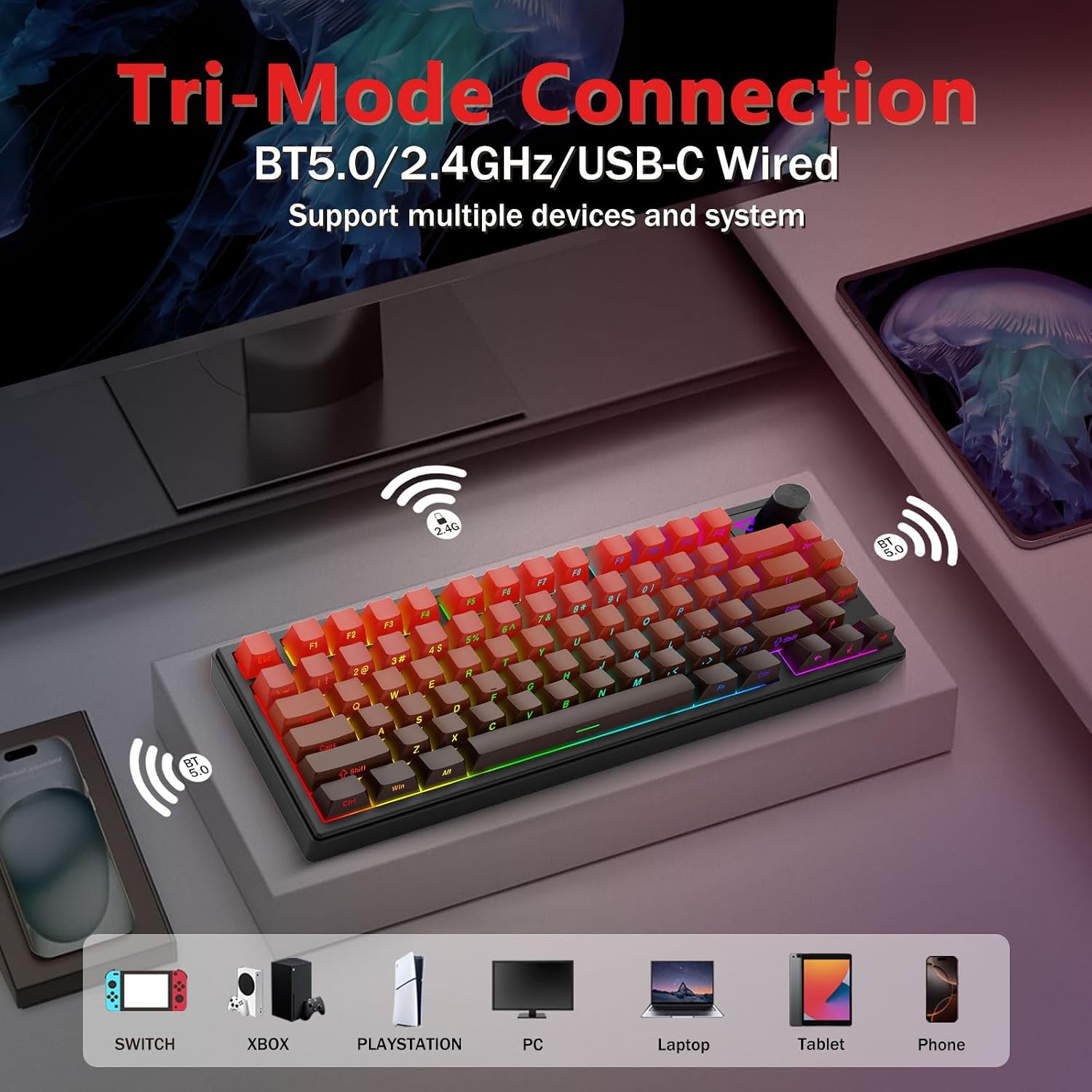 E-Yooso Z-79 Pro RGB Tri-Mode Mechanical Keyboard Gradient Red 79-Keys with Mint Mambo Switch Side Printed Keycaps 20 d90cf558764bc75445105ace9a4db01a