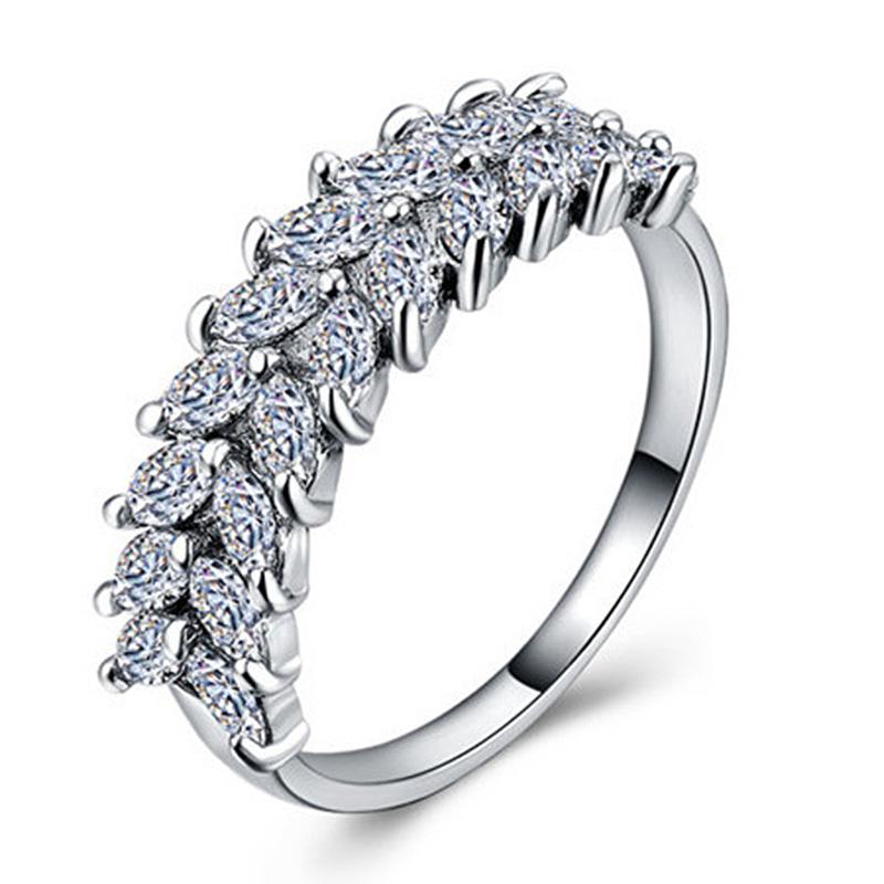 Wedding Engagement Collection Golden Silver Plated Creative Wheat Shape Zircon Rings For Girls Women - HS-CS-B989