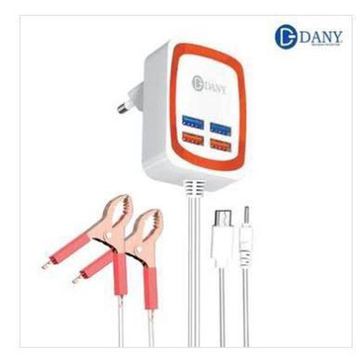 Danny C-2 Clipper 4 USB PORTS (Battery DC Soler Mobile Phone charger adapter+ USB Battery Clamp+ Power Cable), Best price in Pakistan
