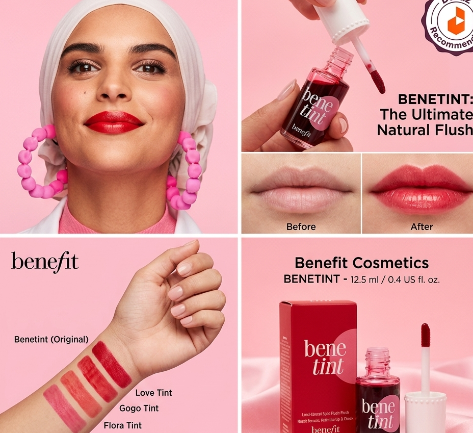 Lip & Cheek Tint Original Pink Red Cherry – Long Lasting Natural Liquid Blush for Lips and Cheeks – Waterproof Smudge Proof Lightweight Makeup Tint Set