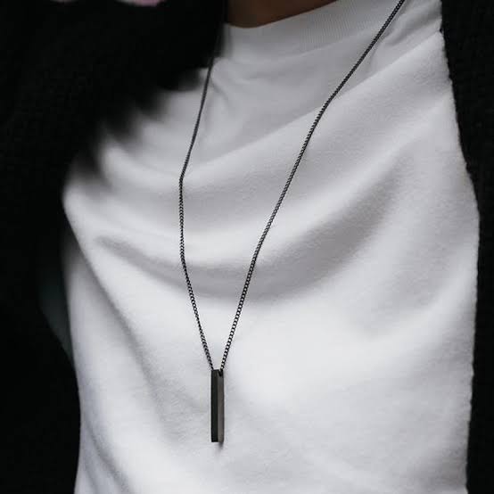 100% Pure Stainless Steel Black Vertical Bar Necklace/Locket/Chain for Men/Boys