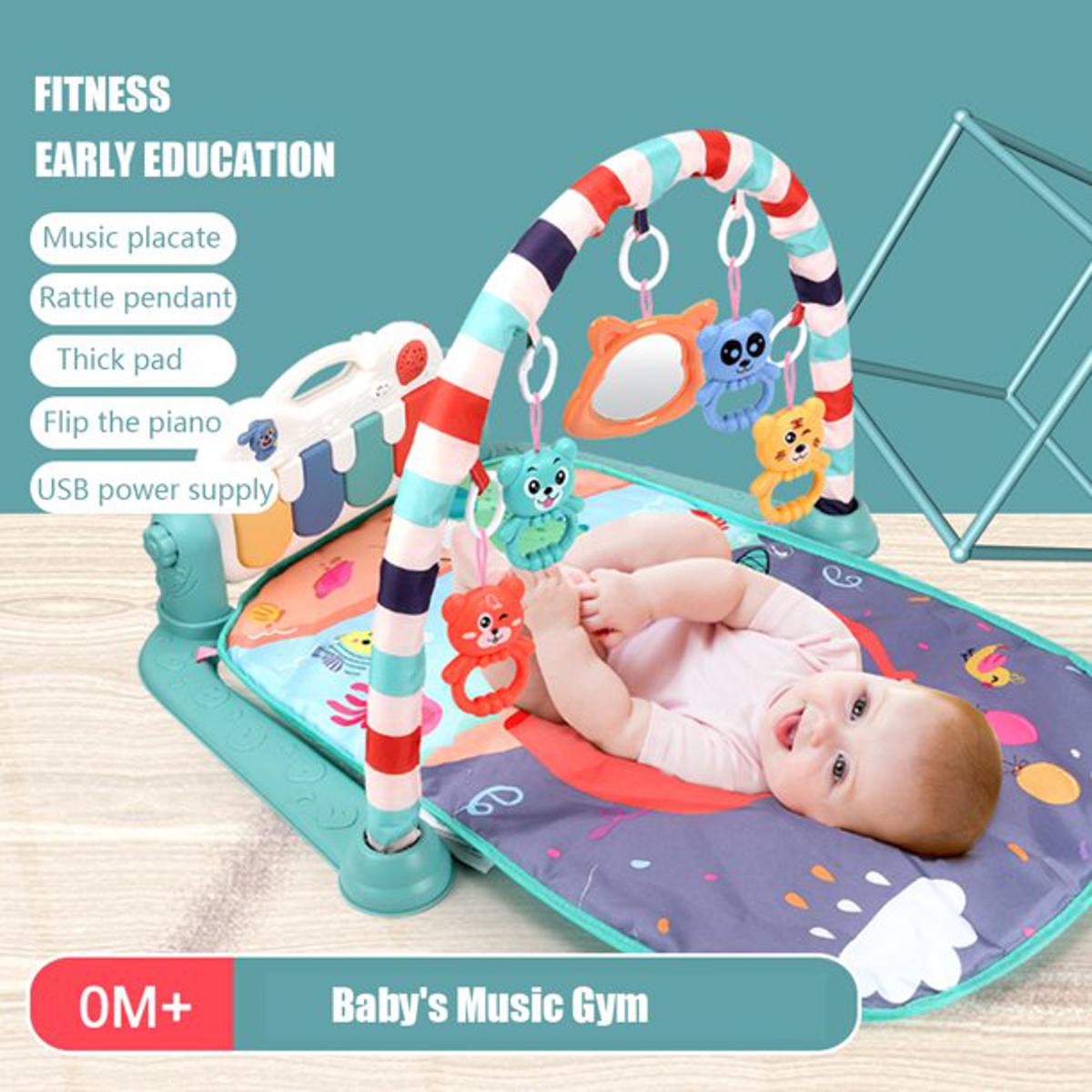 Plastic harmonium multi-function music and light piano baby play mat with fence