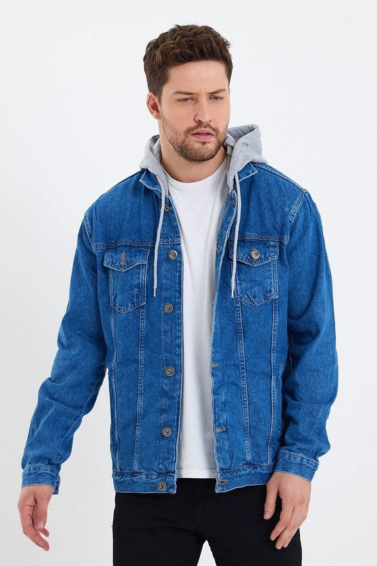 Mens Hooded Denim Jacket Home shopping 3