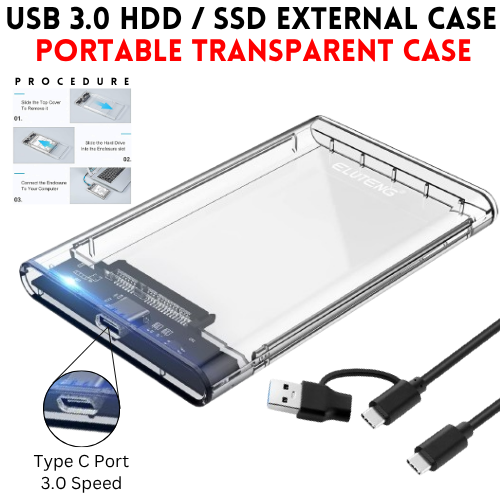 USB & Type C 3.0 Portable HDD SSD 2.5" Hardrive External Case - 2.5" Hard Drive Case 5Gbps High Speed Fast Data Transfer
