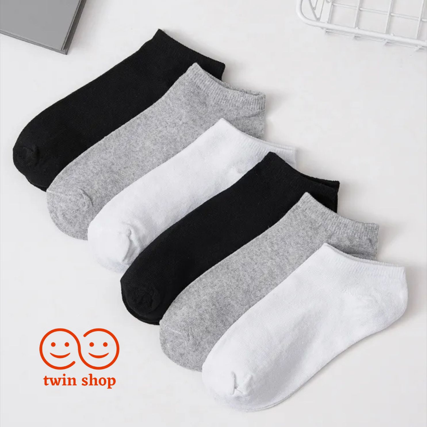 Twin Shop Twin-Shop 6 Pairs Cotton Ankle Socks For Men Women - 3 Random colors