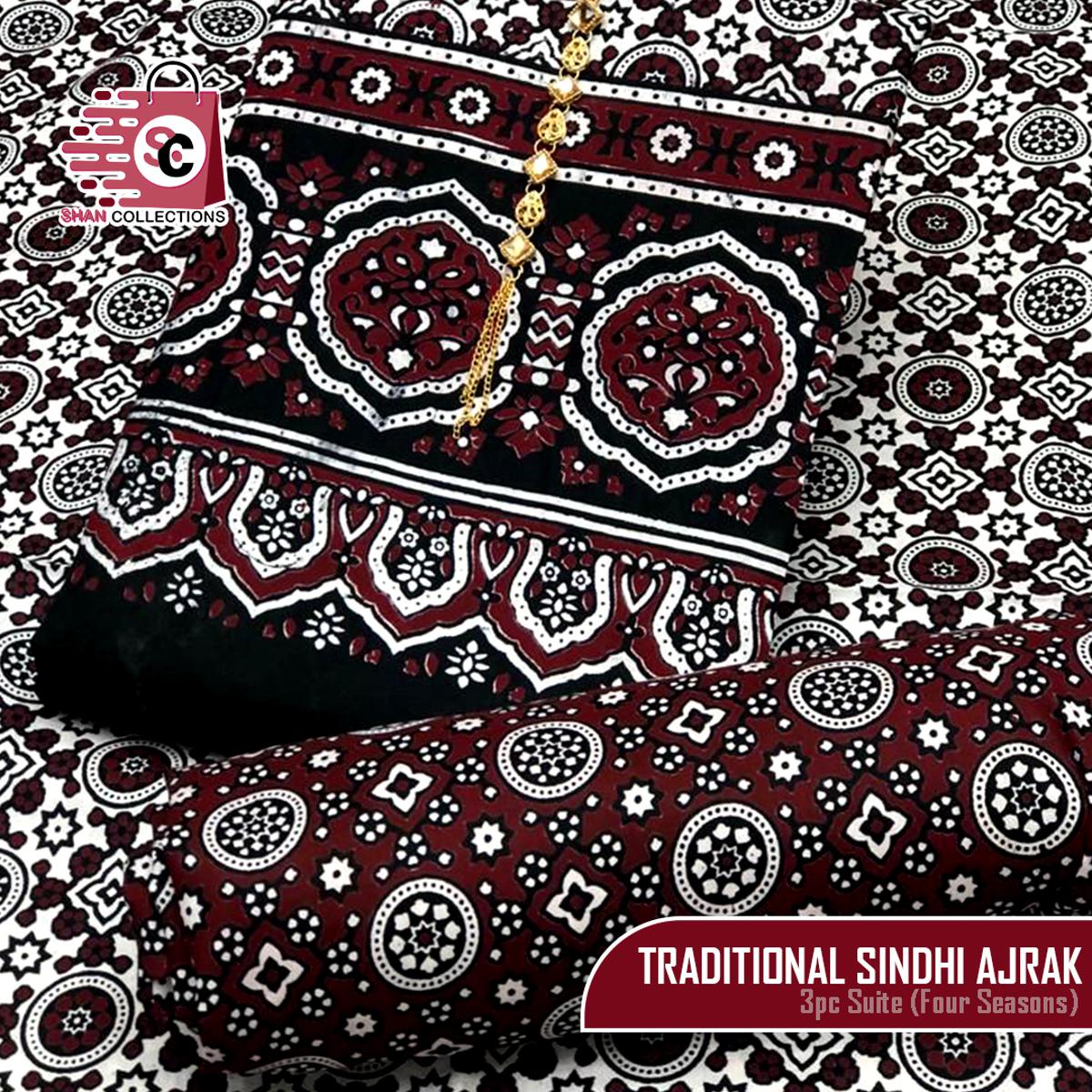 Unstitched Traditional Sindhi Ajrak Dress 3pc