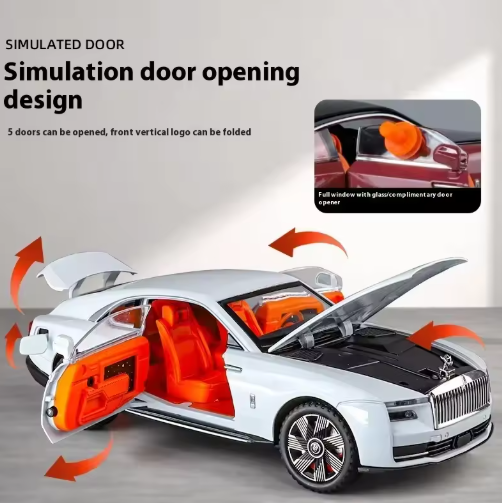 1:24 Rolls Royce Spectre Alloy Diecast Car Model – Sound & Light, 5 Doors Open, Luxury Collectible Toy Car for Kids & Gifts view 3