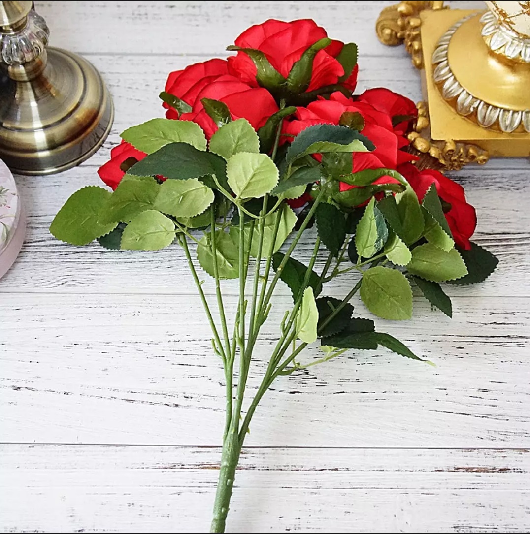 Artificial Red Rose Bunch Flower silk flower home Décor -Red