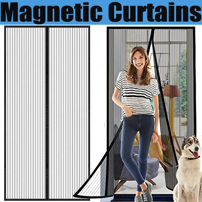 Magic Mesh Magnetic Screen Door Mesh Curtain Mosquito Net Bug Hands Free Partition Mute Striped Door Curtain Bedroom Ventilation