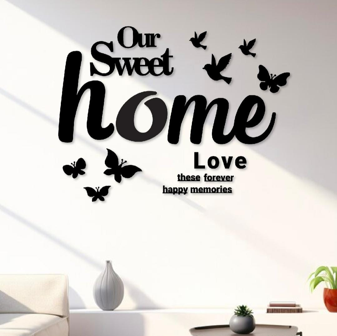 Al Noor Traders Brand Welcome To Our Home The Sweet Family Clock with butterfly and birds wooden Working Wall clock    I Wooden Clock I Clocks I Clock I Home 3D Wooden Wall Clock I Wooden Wall Clock I Wall Clocks I wall clock big I wall clock butterfly