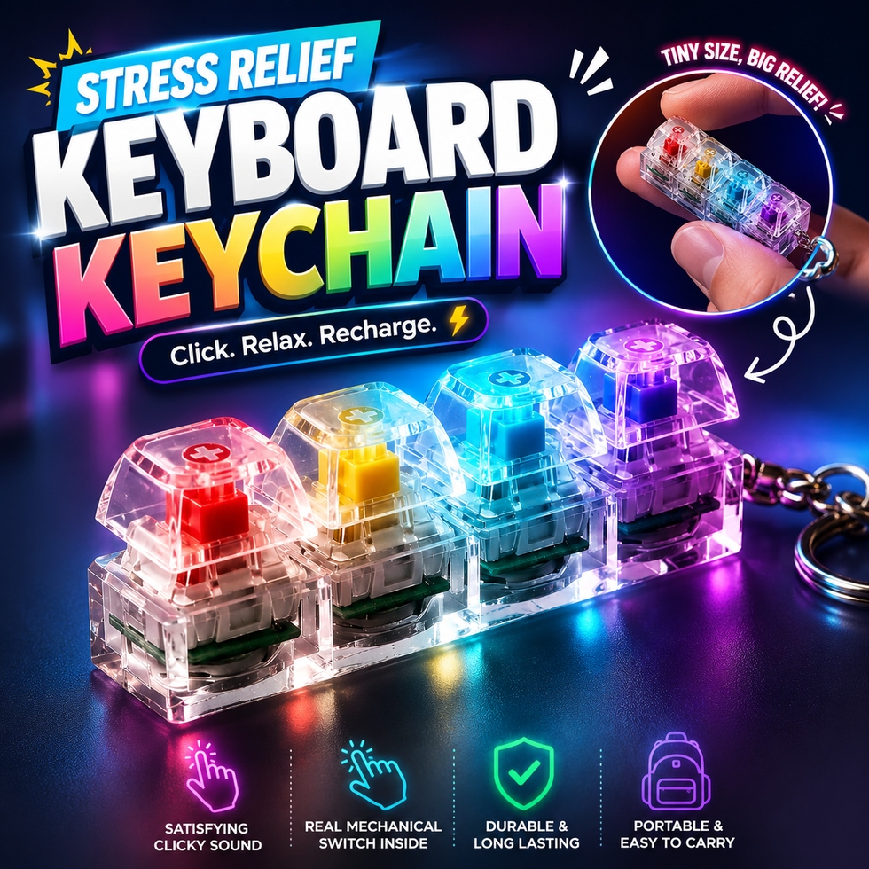 Portable Keyboard Fidget Keychain – Mini Click Button Stress Relief Toy for All Ages