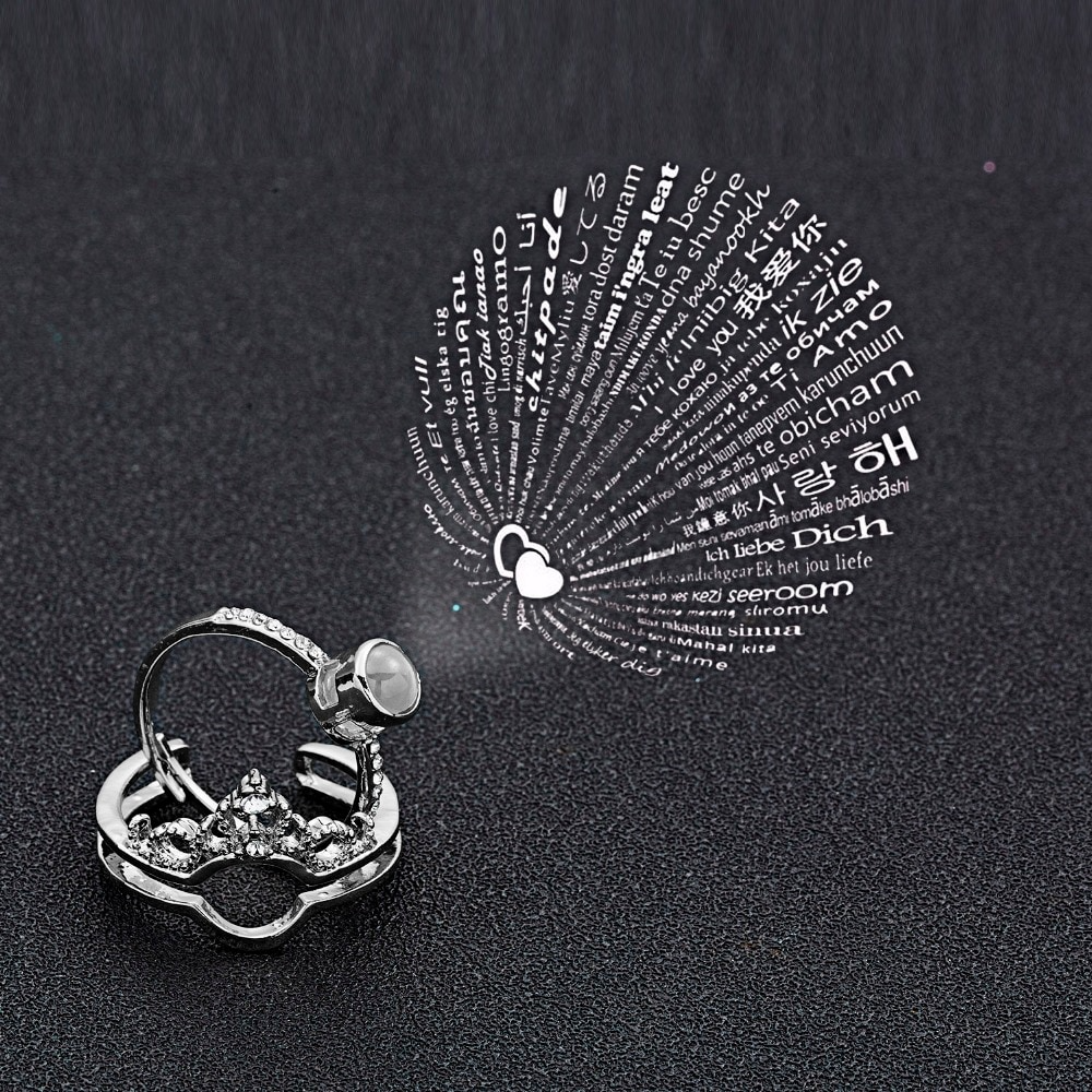 Crown Combination 100 Languages i Love You Projection Ring Couple Romantic Love Memory Wedding Ring Jewelry For Your Loved Once Valentine Gift
