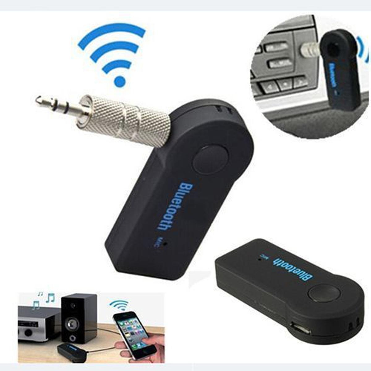 HT  3.5 mm Car Bluetooth Music Receiver Adapter with Built-In Microphone for Hands-free Calling Stereo Output for Audio Streaming System Equipment Compatible with All Android, Windows, iOS Devices