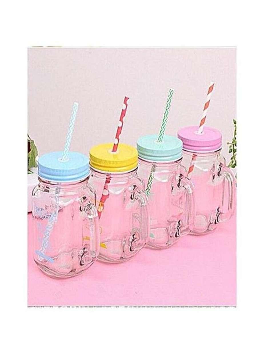 Pack Of 4 - Juice Jars With Handle And Straw - 480ml