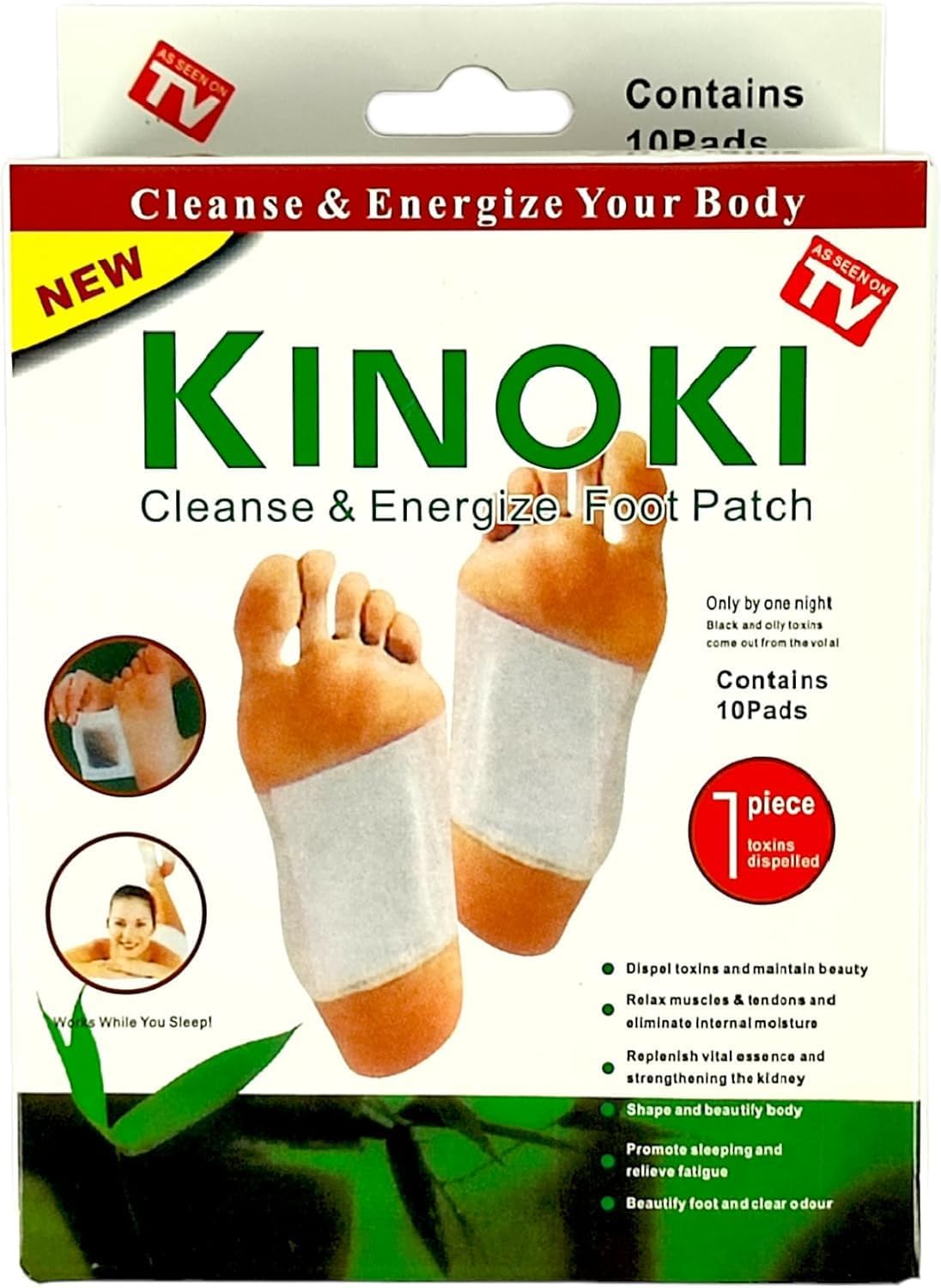KINOKI Men & Women Natural Cleansing 10 Pcs Organic Weight Loss Detox Foot Patches Medicine Unwanted Toxins Remover Fatigue Leg Shaper Adhesive Pads for Foot Care, Sleeping