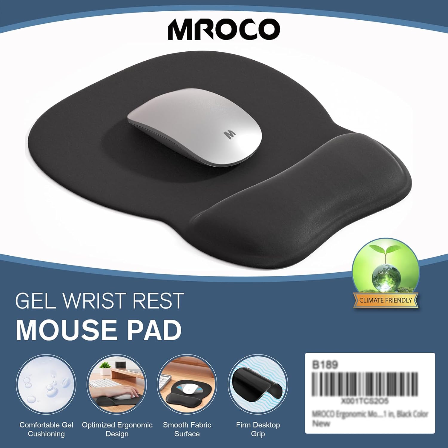 Original Mouse Pad With Cooling Gel & Foam - Thumb Shape Mousepad With Wrist Rest - Washable Mouse Mat & Non Slip