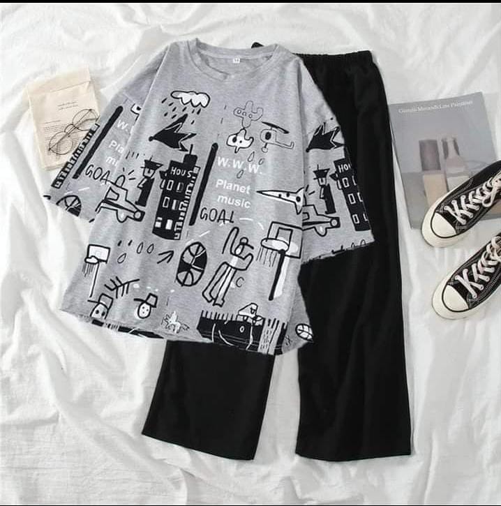 Kids Night Dress – Dark Grey Heart Print Cotton Jersey Sleepwear (Sizes 5 to 14 Years) Stylish Heart Print Nightwear – Soft Cotton Pajama Set