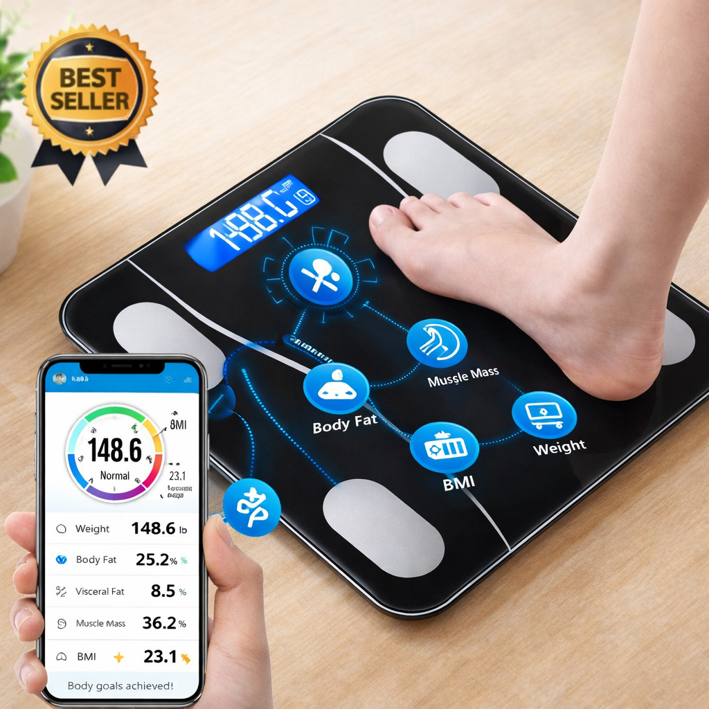 Smart Digital Body Weight Scale 180KG Bluetooth Electronic Weighing Scale with App Sync for Household Use - Accurate Body Fat & BMI Measurement, Bathroom Balance Scale