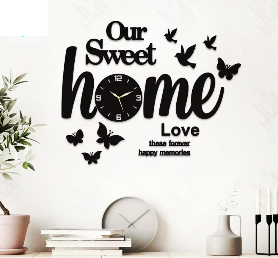 Our Sweet Home 3D Wooden Wall Clock | 3d Quartz Wall Watch DIY Design Decoration Pieces for Home Decor and Living Room | Decoration Items for Rooms Bedrooms and for Gift Items | Decore Decorating Items for Home and Offices | wallclocks, Clock Wall Stylish