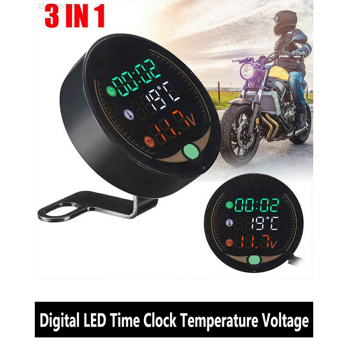 Motorcycle Digital Thermometer Voltmeter Temperature Voltage