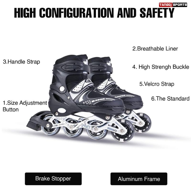 Skate Shoes Power Superb Adjustable Roller - 4 Wheeler 8-14 Years - Skating Shoes Premium Quality & Adjustable Different Size With Light In Wheels