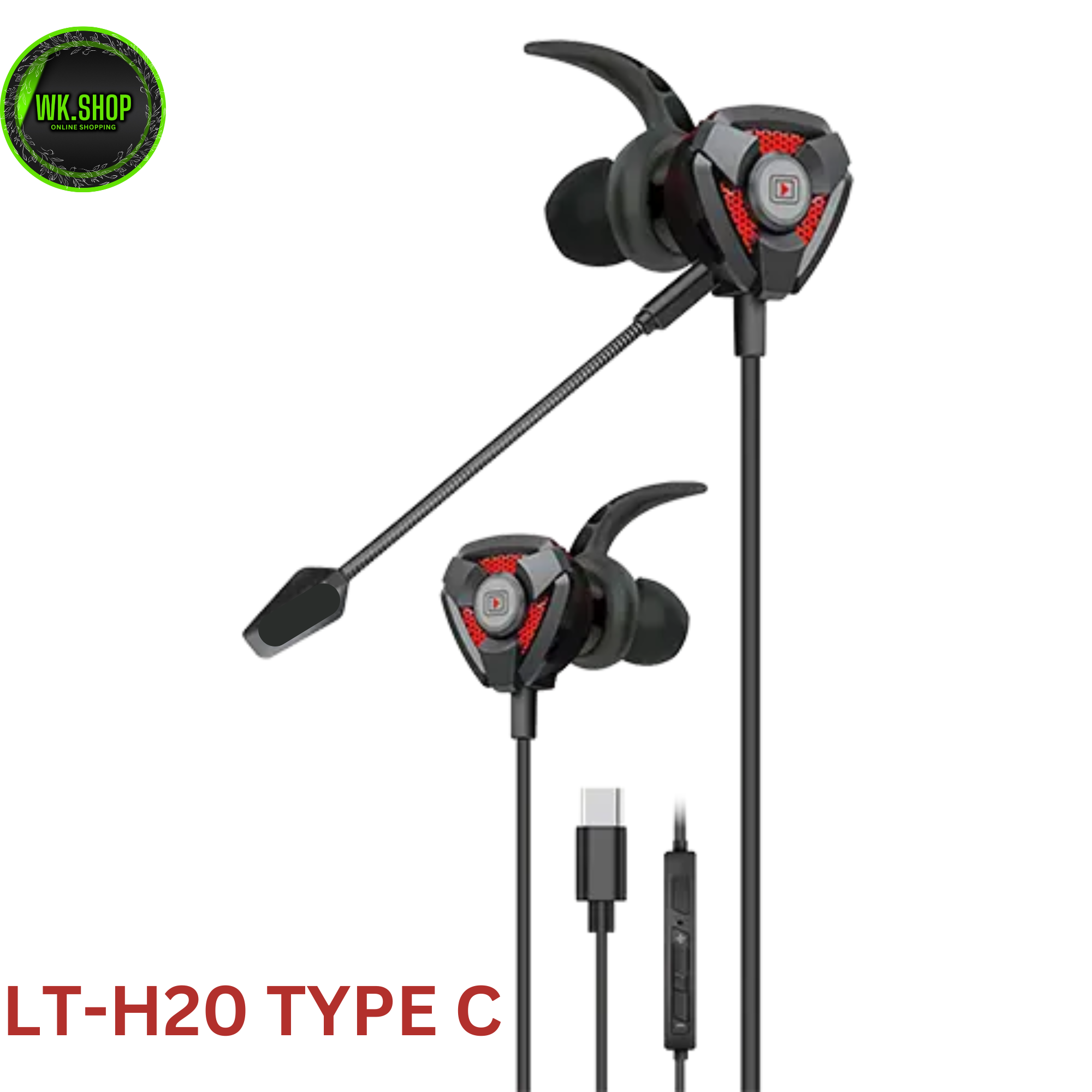 UltimateBass LT-H20 TYPE C Wired Gaming Earphones - Lightweight In-Ear Headphones with Detachable Mic for Mobile, Laptop, PC - Universal Type C Stereo Earbuds