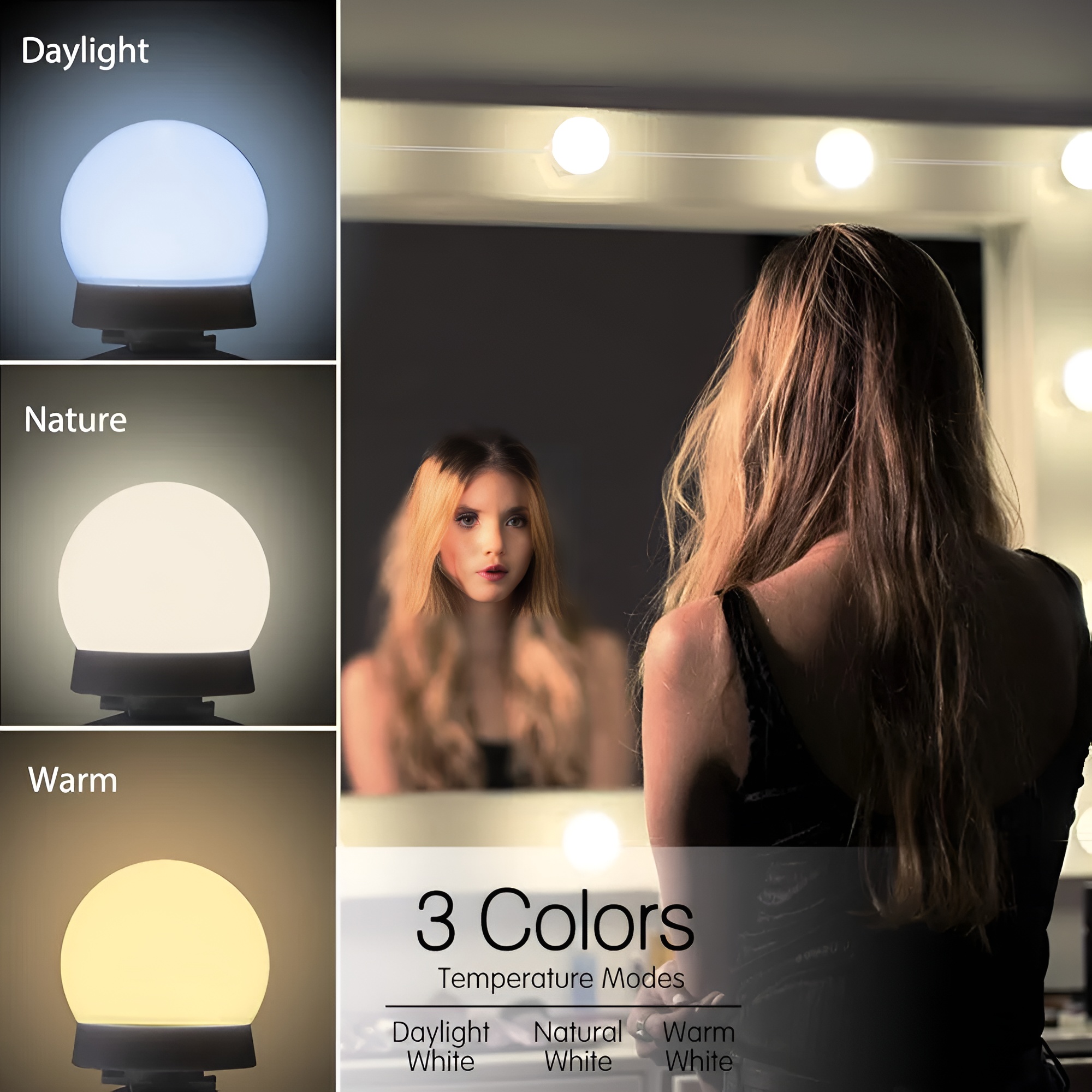 Vanity Mirror LED Lights | 10 Adjustable Bulbs with 3 Light Modes | Warm, Cool & Daylight | DIY Makeup Mirror Lighting Kit for Dressing Table, Salon, Beauty Mirror, Cosmetic Mirror, Glam Setup PROMISE TO SELL