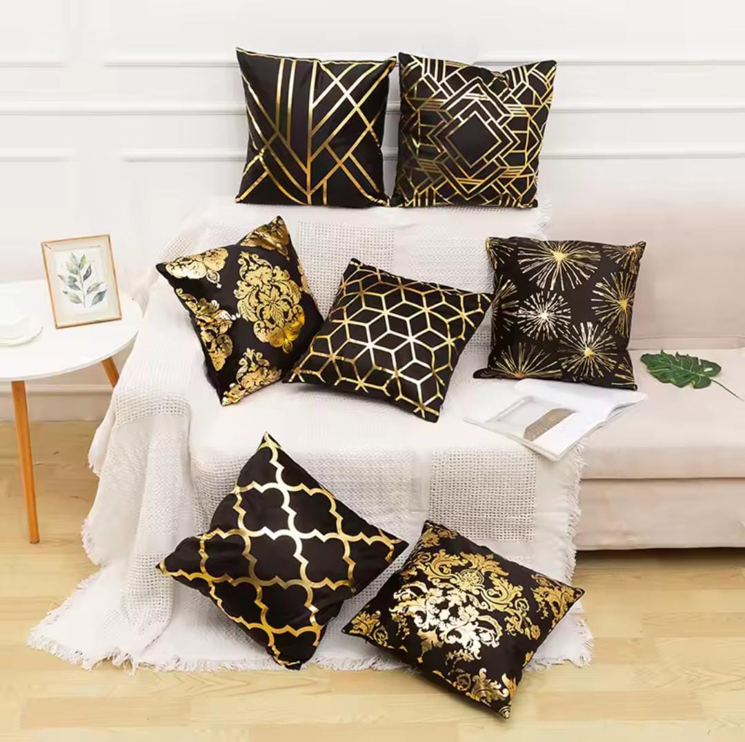 Black and Gold Velvet Cushion Covers –  Soft Decorative Throw Pillow Cases, 16x16 inch for Sofa, Bed, Car, Living Room