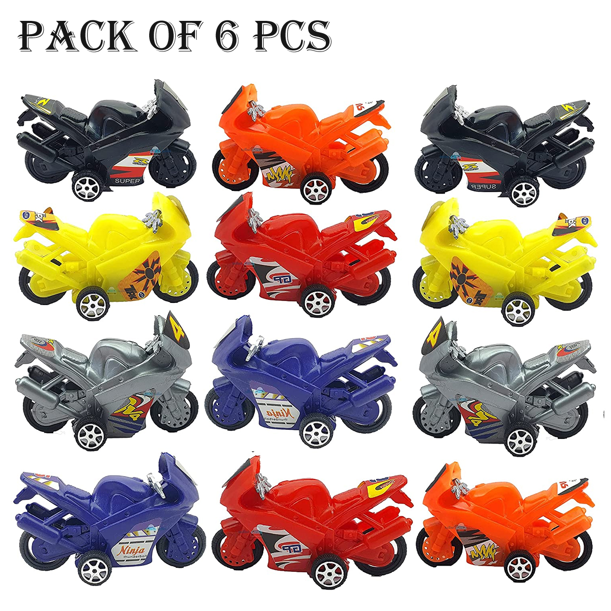 FunBlast 06 Pcs Plastic Mini Motor Bike Toy Play Set for Boys,Girls,Kids –  Multicolor
