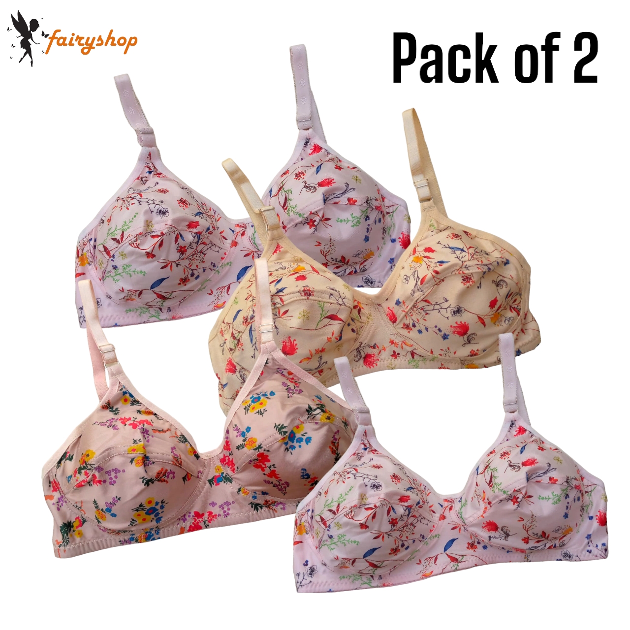 FairyShop Jersey Bra Pack of 2 Flexible Comfortable Non Padded - F542S