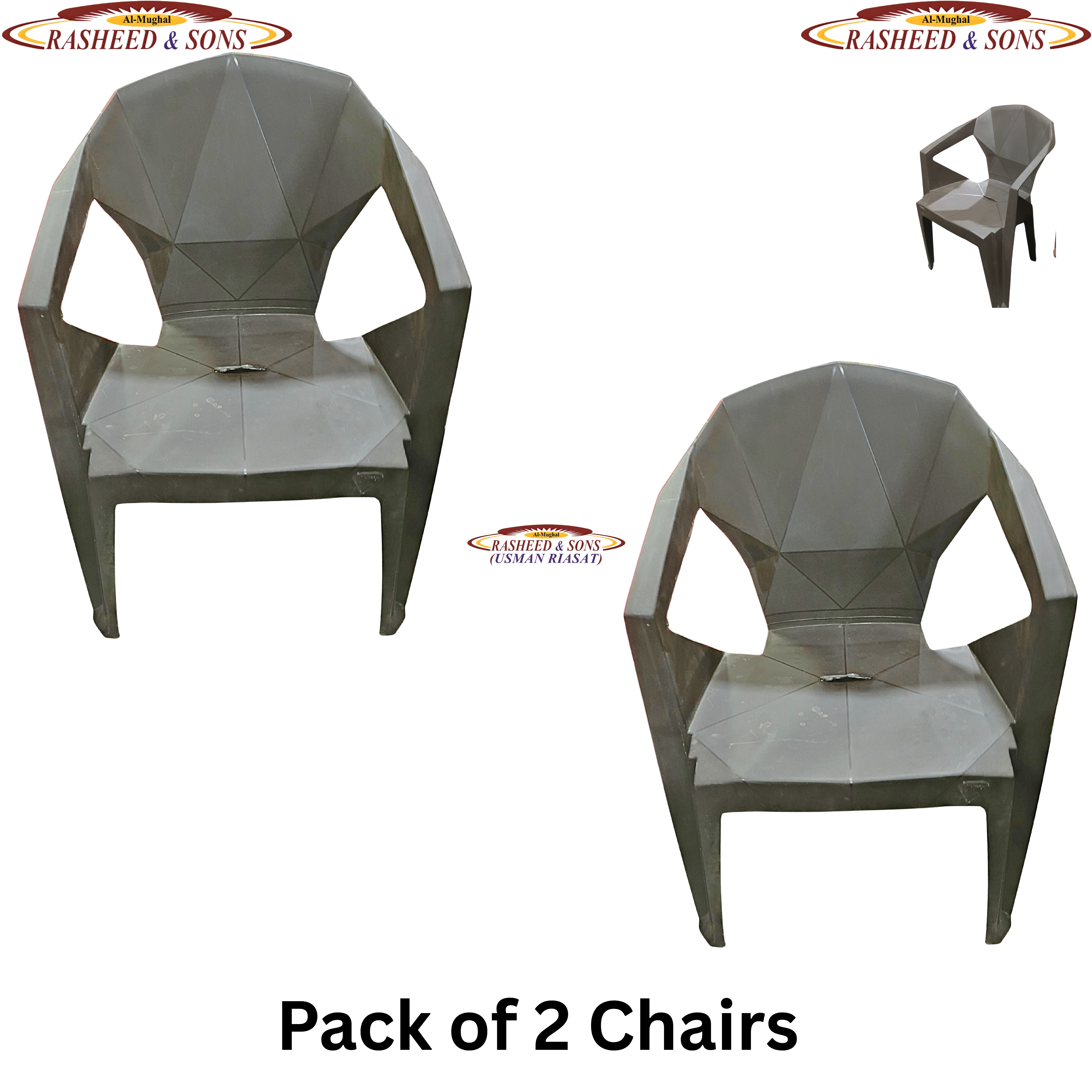 100% Pure Plastic Diamond Chair Set – Garden Patio Balcony Arm Chair – Rasheed & Sons Modern Plastic Chairs – Pack of 1, 2, 4, 6 with Fixed Table or Folding Tabl