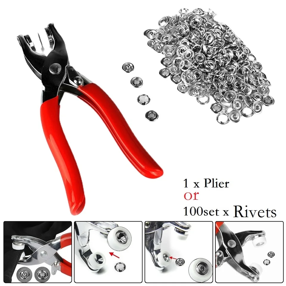 Premium Quality Metal Plier Button Press Tool With 25 Button & Metal Prong Snaps Buttons - Sewing-Free Snap Button Kit for DIY Crafts and Bags, Complete with Manual Pliers Hand Press Studs Tool Hand Press Machine Snap Tool 9.5mm