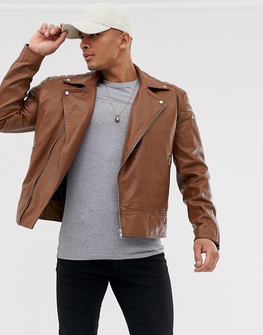 tan leather biker jacket
