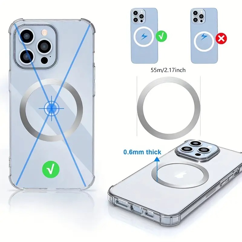 1 Universal Car Magnetic Phone Holder with Metal Magnet Plate, Ring, Wireless Charger Support, Iron Sheet Sticker for All Smartphones