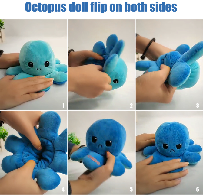 1Pc Stuff Toys For Girls Octopus plush Angry Happy Mix Colors Cute Reversible Octopus Stuff Emotion Toys Pulpo Reversible stuffed - Random Color