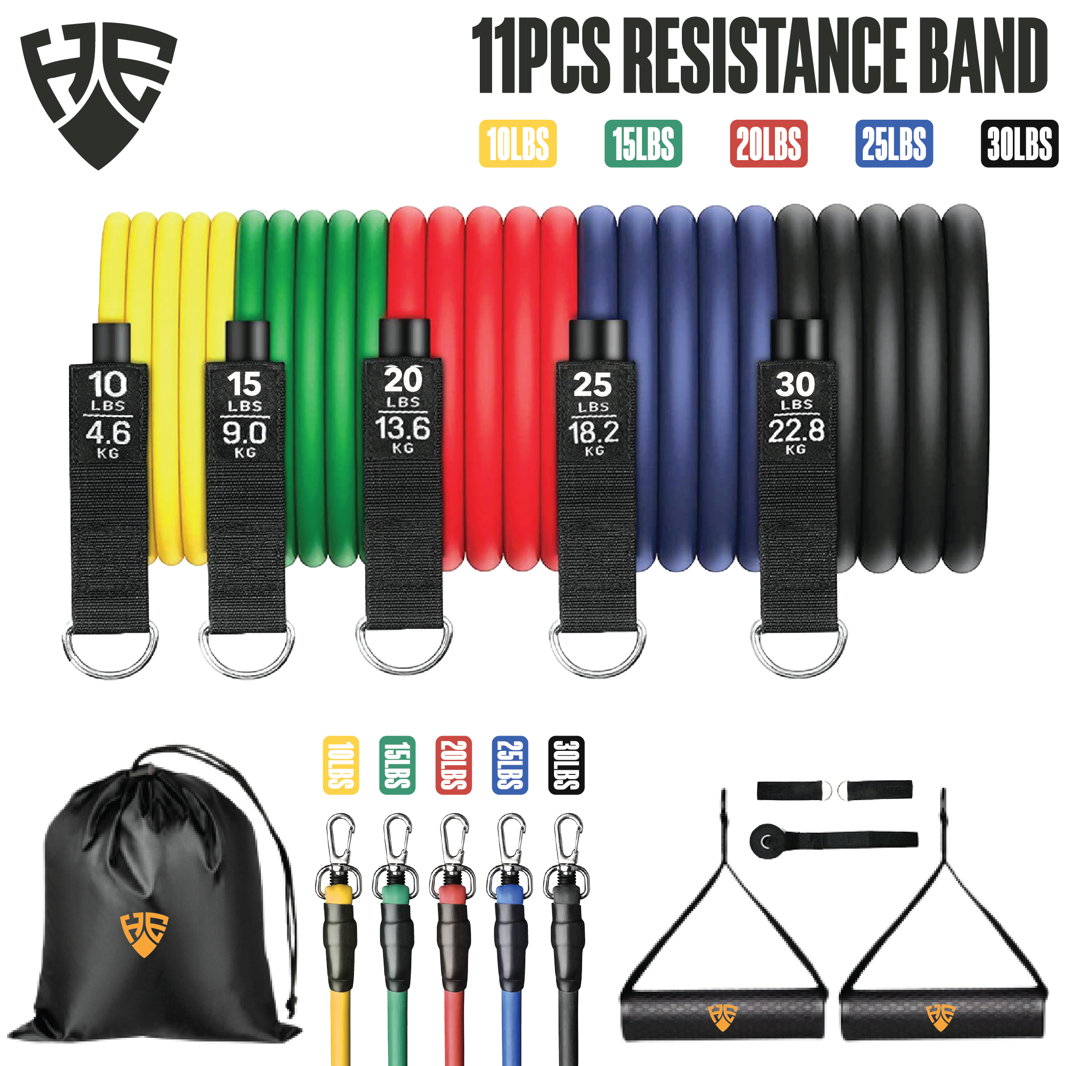 11pcs Resistance Band Set, Power Exercise Bands with Handles, Door