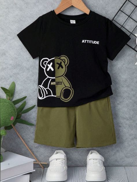 T-Shirts And Short Pants For Kids Baby Boys And Baby Girls  Round Neck Short Sleeves Tee Top's Clothes Sets Dresses Outfit Fajar Stock