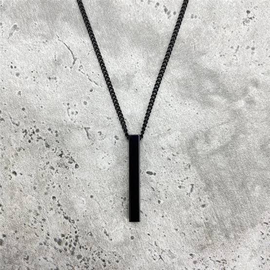 100% Pure Stainless Steel Black Vertical Bar Necklace/Locket/Chain for Men/Boys