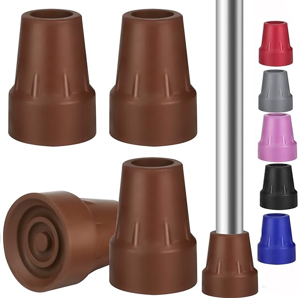 (Not Local Product )Pack of 2 Durable  Replacement Walking Stick Rubber  Metal Washer Inside /Cane Tips, Extra Stability, Non-Slip Grip Brown Color