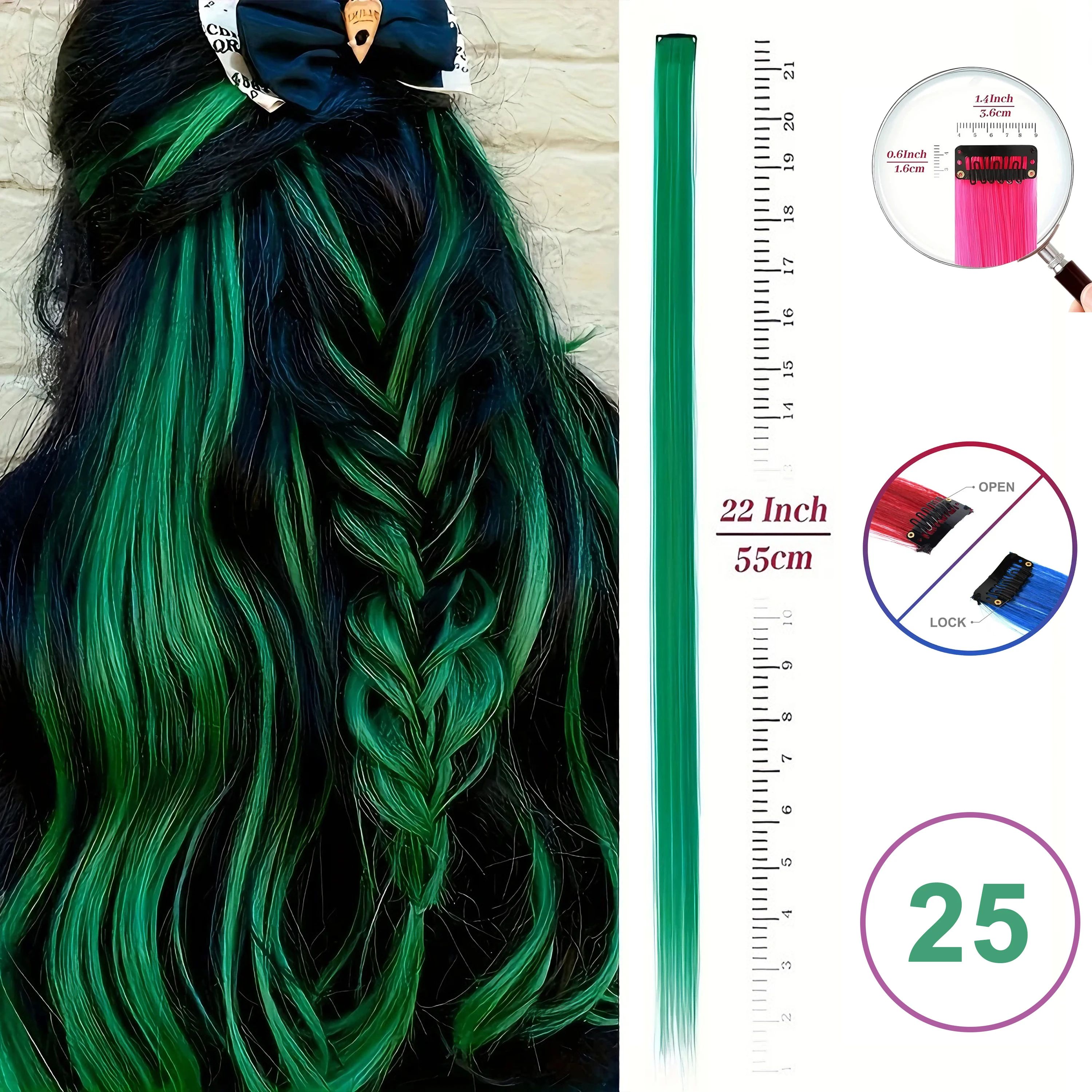 Hair Extensions Clip-In Neon Synthetic Hairpieces, 22" Straight Highlights for Kids & Girls – 1 Piece