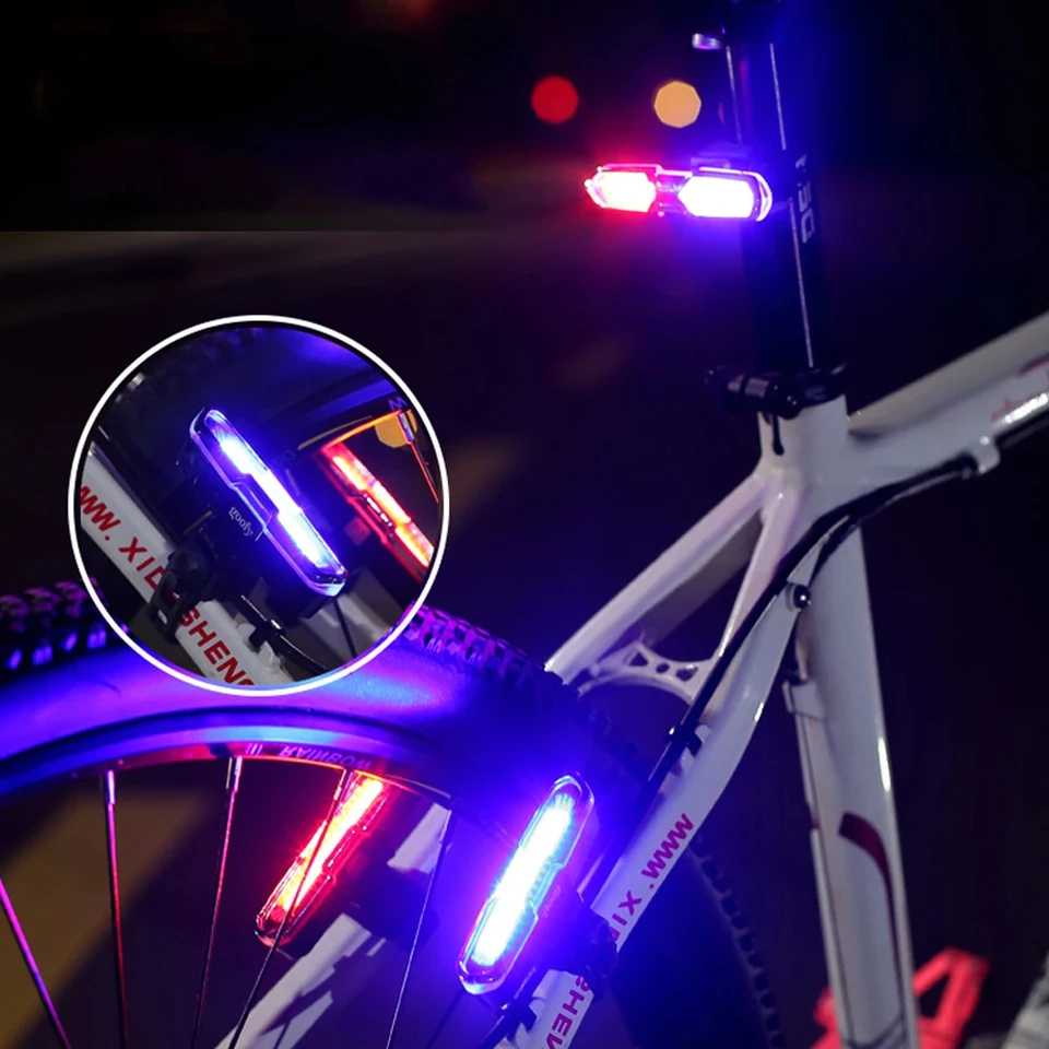 Ultra-Bright Smart Bike Tail Light with USB Rechargeable LED Cycling Safety Rear Lamp for Mountain Bikes - Red/Blue/White