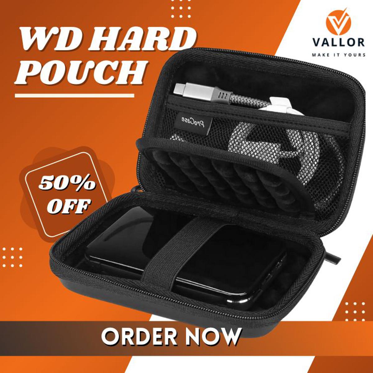 VALLOR™ External Hard Drive Pouch Case for Hard Drive & Other Accessories - Black