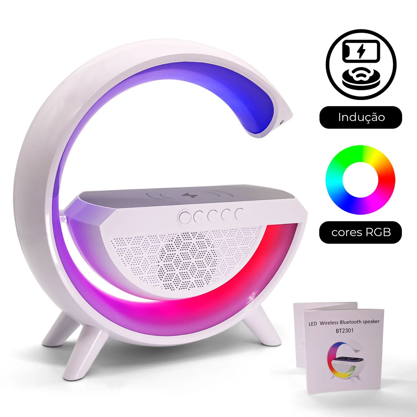 GLamp 500 G Shaped Lamp - Speaker Bluetooth - Bluetooth Speaker For PC & Mobile - Mini Speaker - Speaker - USB Speaker - Portable Speaker - Lamps For Bedroom Side Table , Study Table & Show Piece - FM Radio - LED Wireless Charging Speaker Wireless Charger